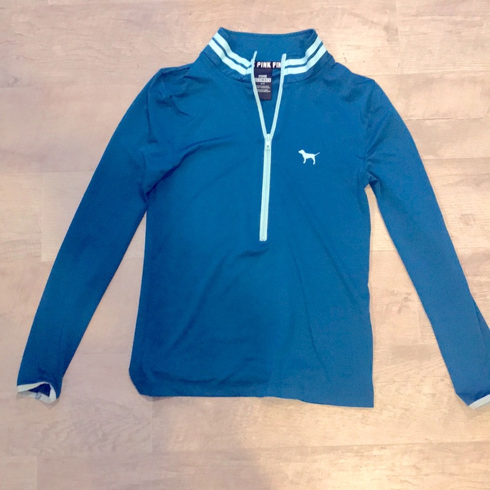 PINK blue athletic long sleeve half zip